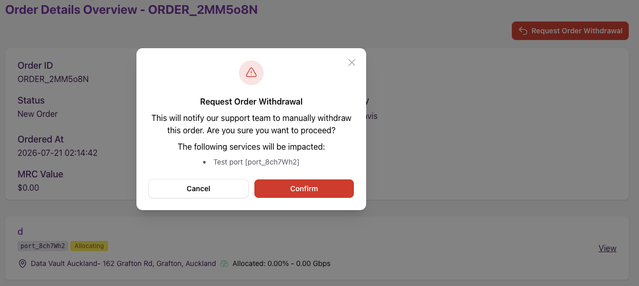 Request Order Withdrawal